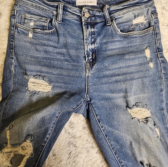 Flying Monkey Distressed Ripped Ankle Jeans Medium Wash 32 - Picture 3 of 13